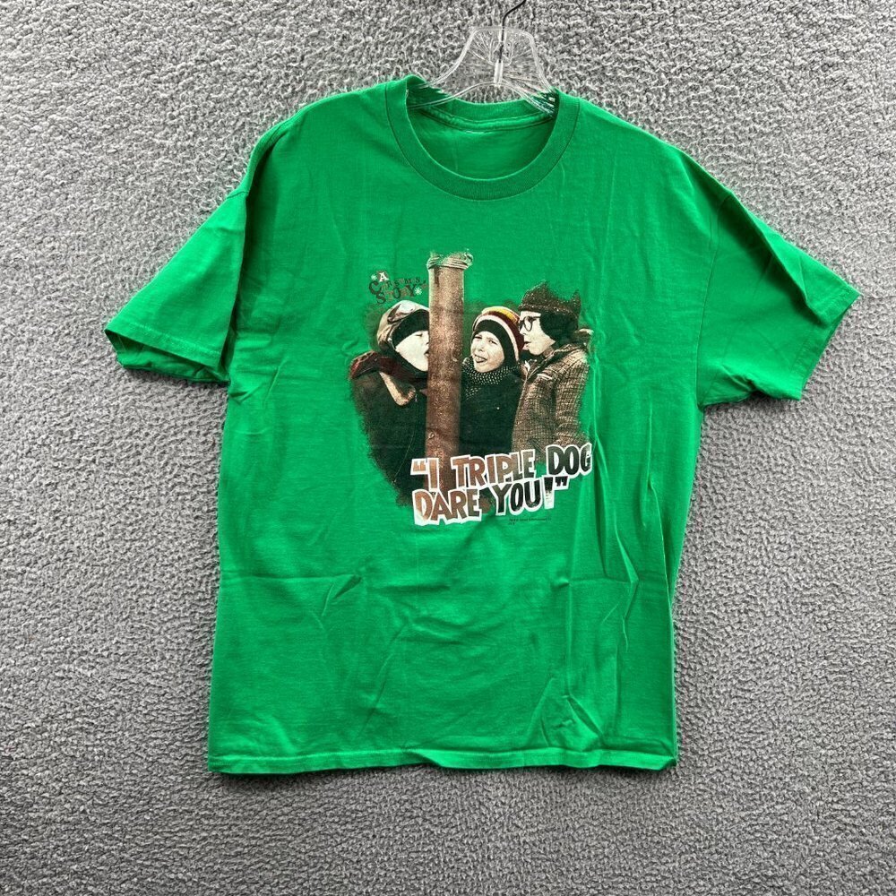 A Christmas Story Mens Shirt Medium Green I Triple Dog Dare‎ You Short Sleeve
